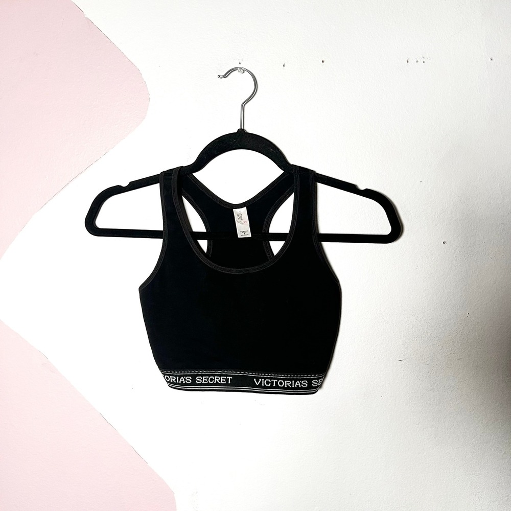 Vtg y2k 2000s Victoria's Secret Sports Bra Medium Black Logo
